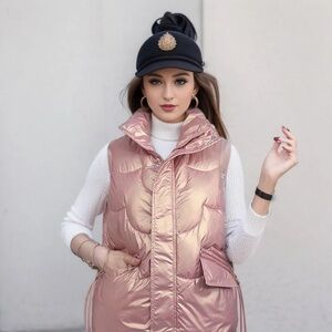 Metallic Rose Gold Puffer Vest – Women’s (Fits M/L) – Cinched Waist